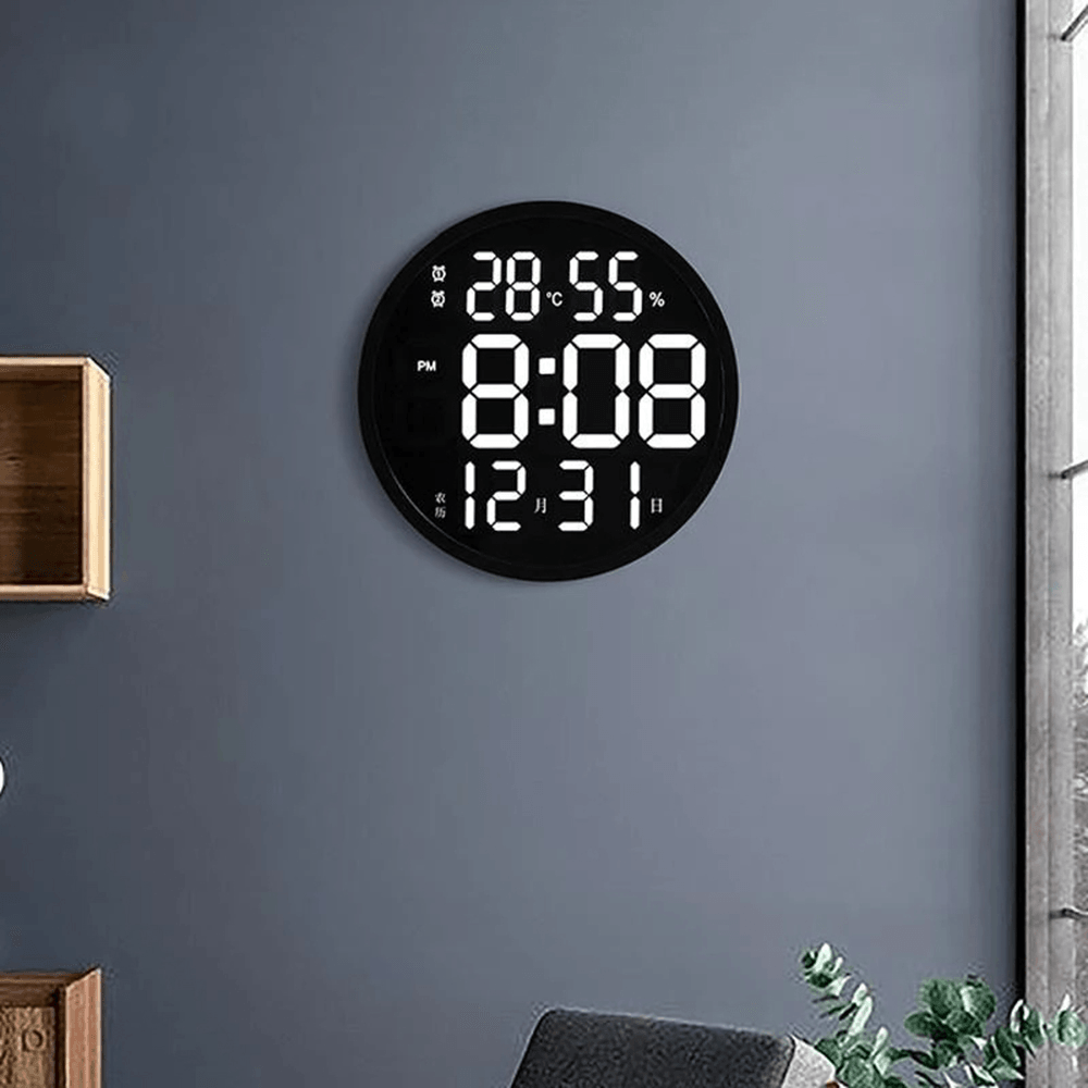 12 Inch LED Wall Clock Luminous Large Clock Mute Digital Temperature and Humidity Electronic Clock Modern Design Living Room Decoration