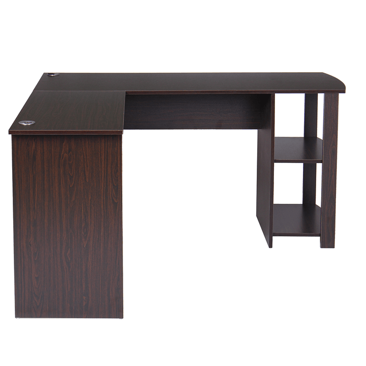 L Shape Computer Laptop Desk Conner Table 2 Tiers Shelf Bookshelf 53"L 28"H Wood for Home Office Study Working - MRSLM