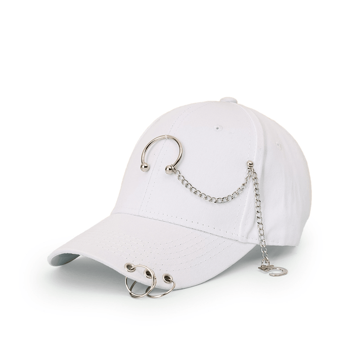 Wide-Brimmed Baseball Hat with Chain Hoop