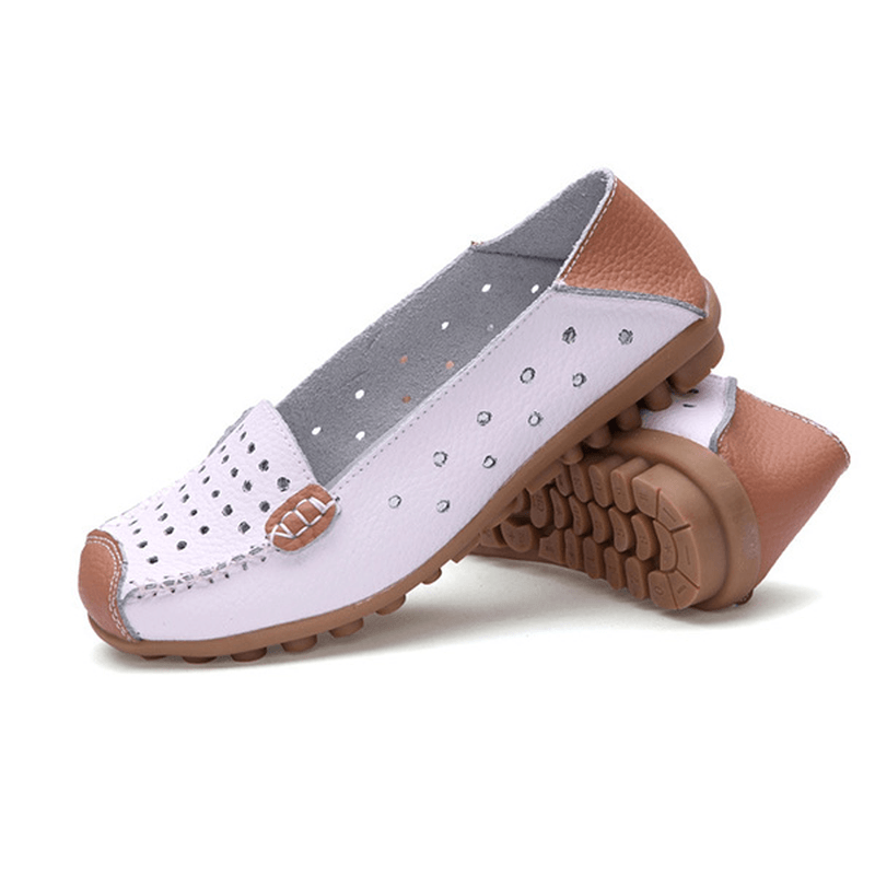 Women Genuine Leather Casual Flat Shoes Slip-On Leisure Shoes Breathable Ballet Shoes