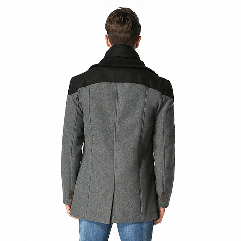 Mens Solid Double Breasted Mid-Long Thicken Coats