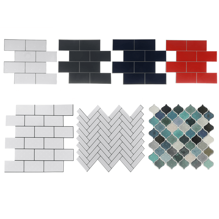 12Inch DIY Tile Stickers 3D Brick Wall Self-Adhesive Sticker Bathroom Kitchen