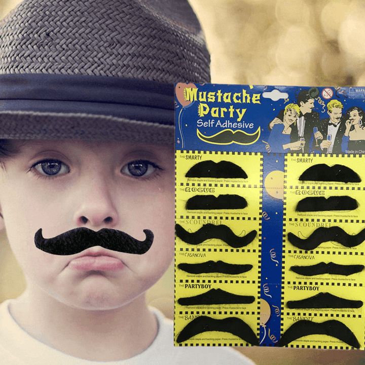 12Pcs Halloween Fake Self-Adhesive Stick-On Mustache Disguise Novelty Toys Set for Halloween Masquerade Party