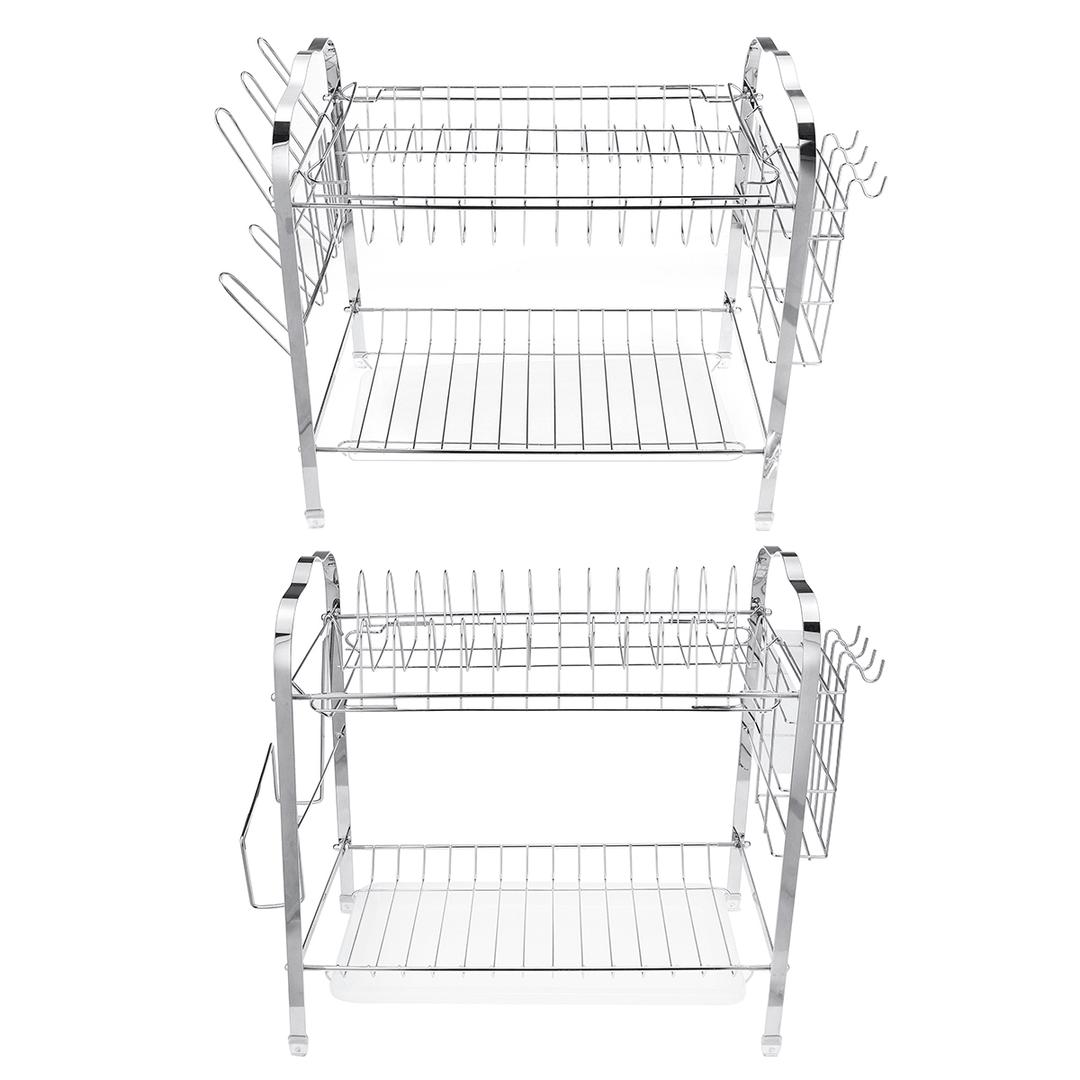 2 Tiers Dish Drying Rack Stainless Steel over Sink Kitchen Cutlery Bowl Storage Holder