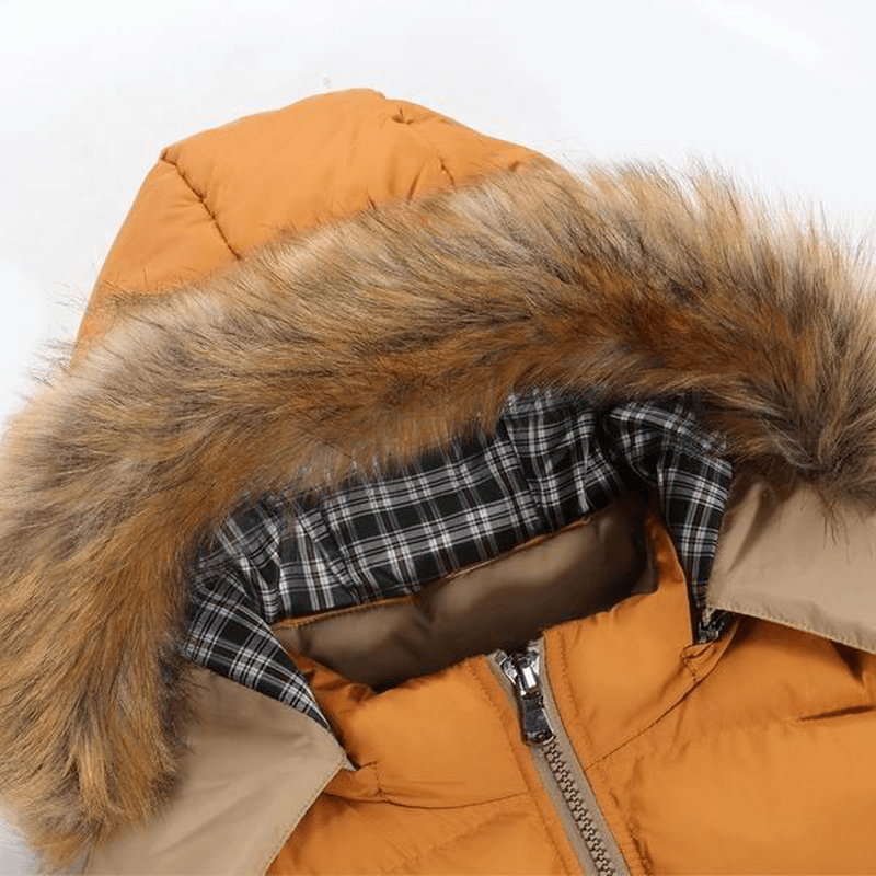 Mens Thick Warm Coat Color Splicing Detachable Hooded Puffer Jacket