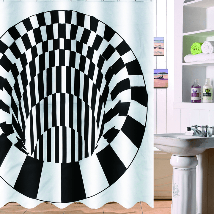 3D Effect Geometric Square Bathroom Bath Shower Curtain 180*180Cm W/ 12