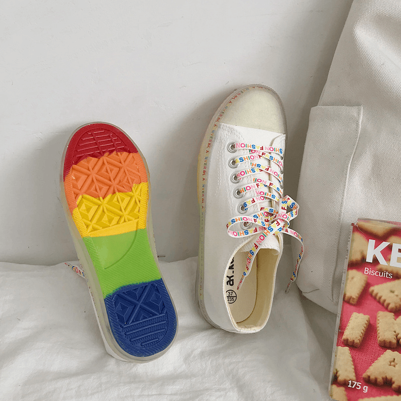 Women Canvas Low Top Rainbow Sole Casual Student Flats