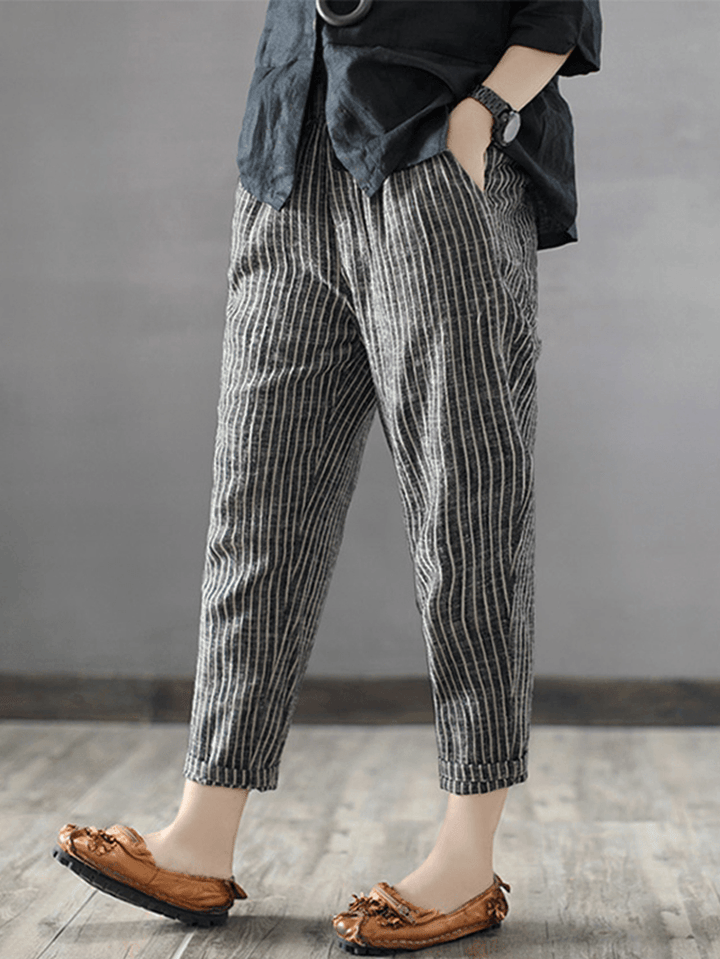 Women Striped High Waist Long Harem Pants Loose Trousers