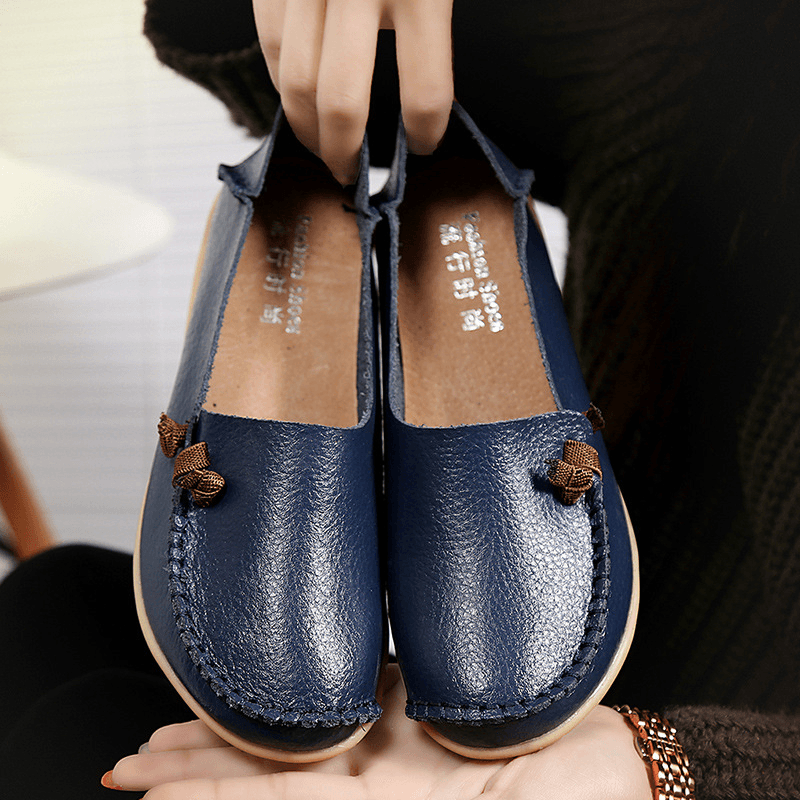 Large Size Soft Leather Multi-Way Flat Loafers for Women - MRSLM