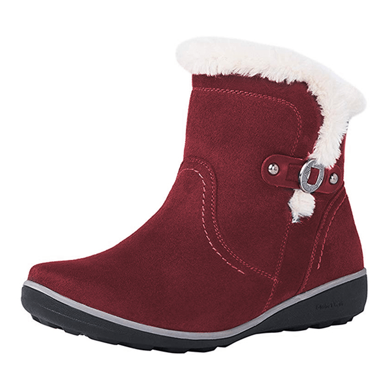 Women Winter Suede Warm Plush Lining Buckle Slip Resistant Ankle Snow Boots