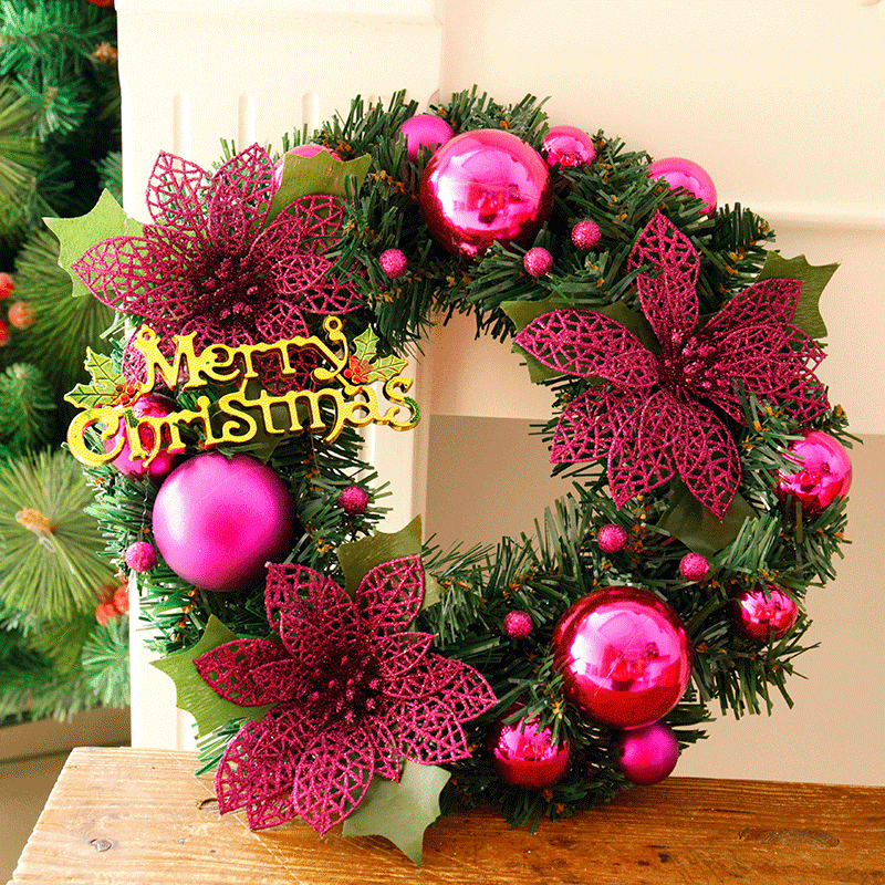 30Cm Christmas Wreath Dense Pine Needles Merry Christmas Letters Rattan Door Wreath Decorations