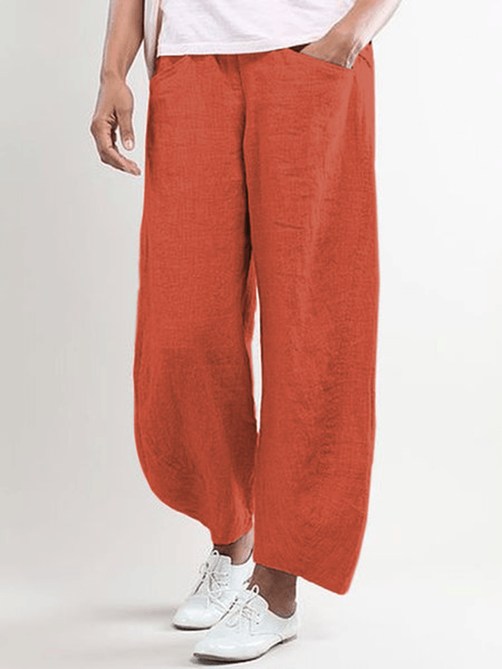 Women Casual Solid Color Cotton Trouser Pants