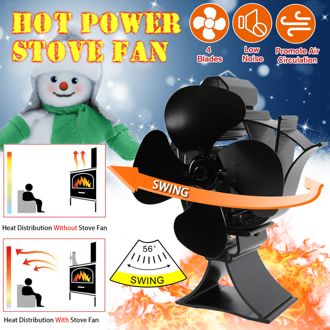 Ipree¬Æ 4 Blades Fireplace Fan Thermal Heat Power Stove Fan Wood Burner Fan Heat Power Fan Rotatable