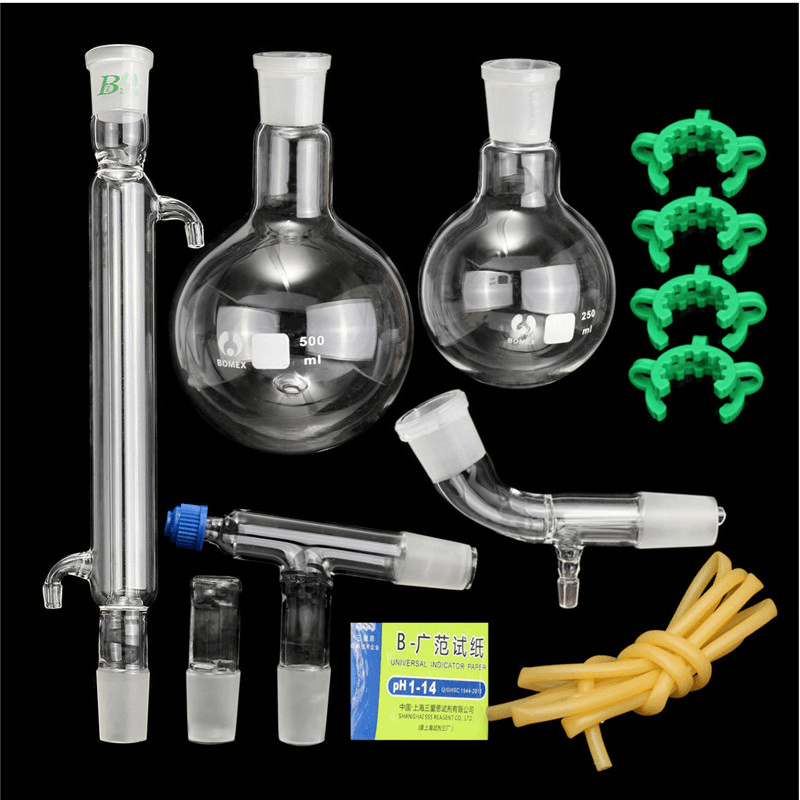 500Ml 24/40 Glass Distillation Apparatus Bottle Laboratory Chemistry Glassware Kit - MRSLM