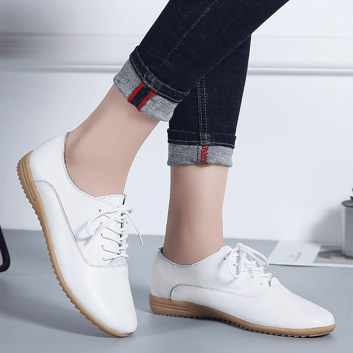 Women Slip Resistant Lace up Casual Leather Flats