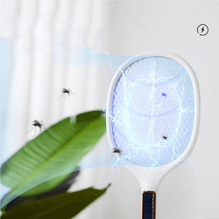 3000V 5W Electric Fly Swatter Usb/Solar Rechargeable Intelabe Bug Zapper with 3-Layer Safety Mesh