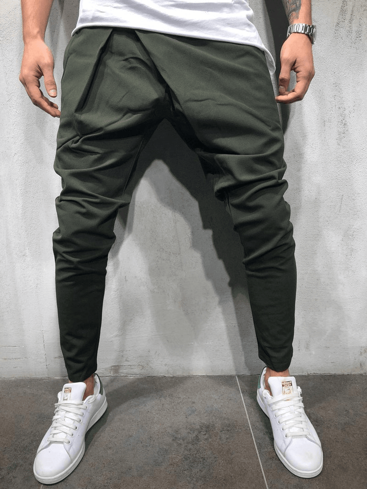 Men's Casual Pants with Drawstring Waist and Asymmetrical Hem