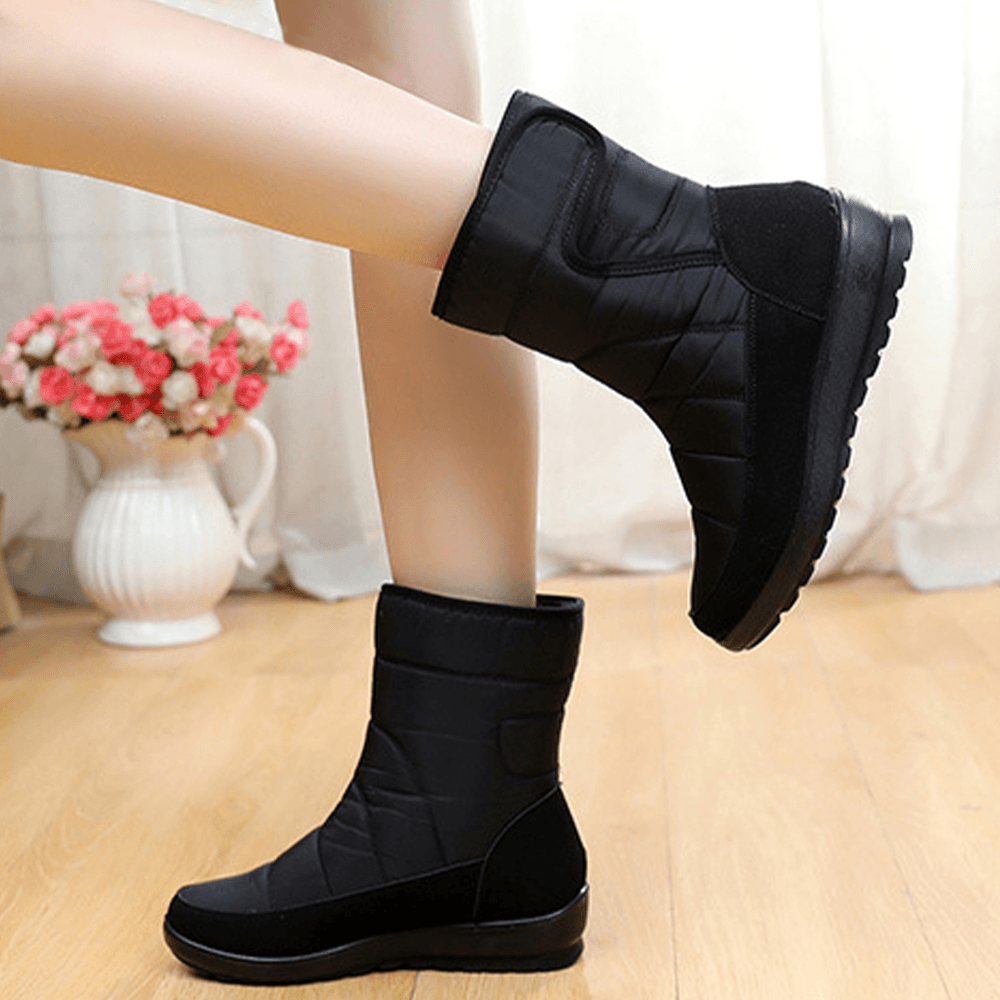 Women Casual Warm Lining Waterproof Hook Loop Short Calf Snow Boots