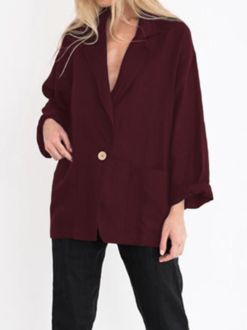 Solid Color Turn-Down Collar Long Sleeve Causal Button Blazers