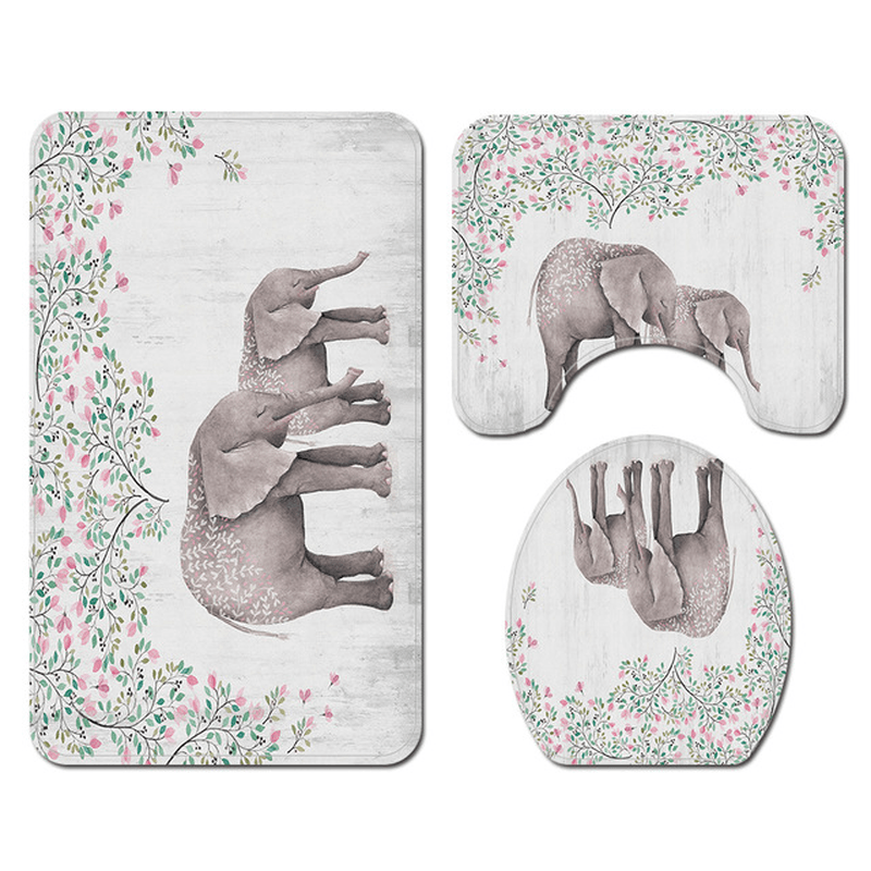 3Pcs Anti-Slip Bath Rug Elephant Mat Bathroom Mat Set Bathroom