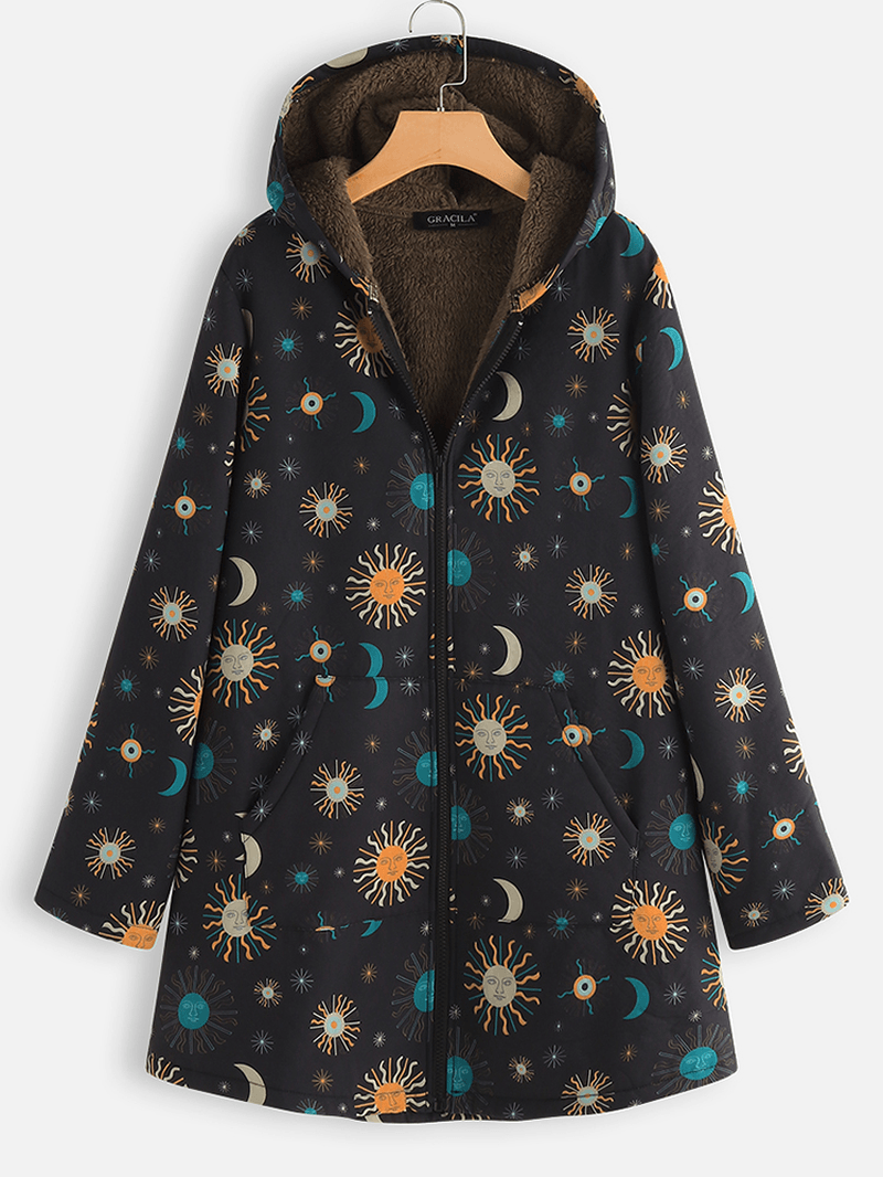 Casual Solor System Print Pockets Long Sleeve plus Fleece Coats - MRSLM