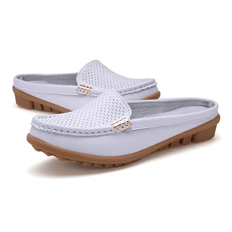 US Size 5-10 New Women Casual Fashion Breathable round Toe Slip-On Leather Flat Sandals Shoes