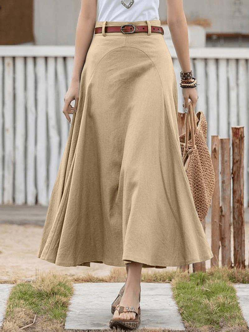 100% Cotton Solid Side Zipper Spliced Casual Loose Skirt for Women - MRSLM