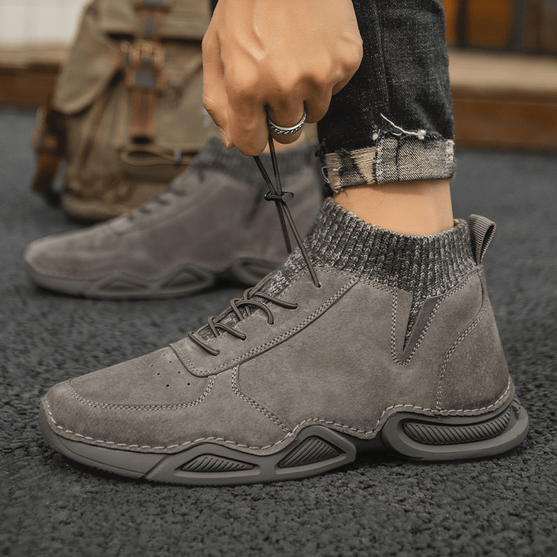 Men Leather Breathable Non Slip Wearable Soft Sole Casual Sock Boots