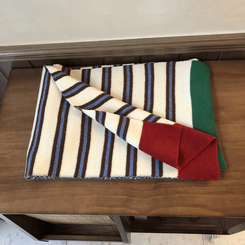 Casual Contrast Striped Knitted Warm Wool Scarf