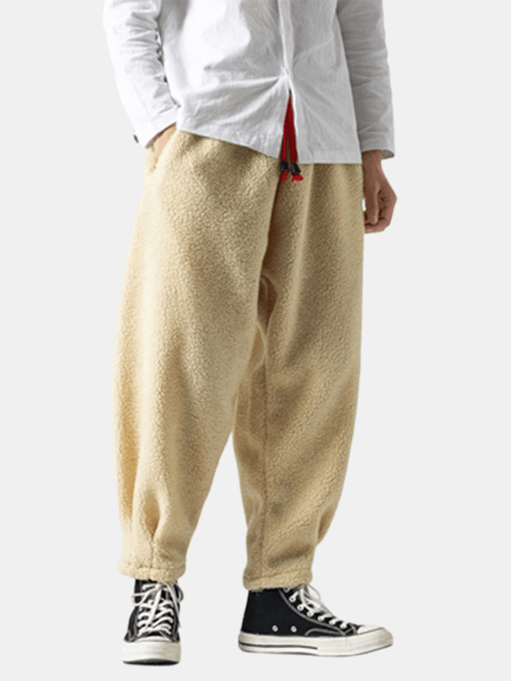 Mens Fleece Warm Thickened Chinese Style Loose Drawstring Wool Harem Pants