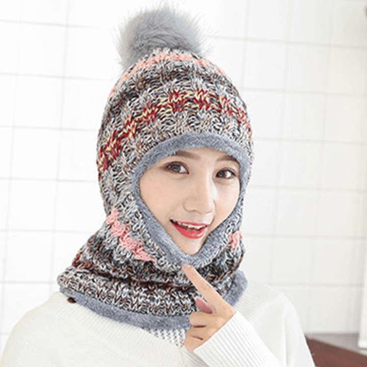 Women Wool One-Piece plus Velvet Thicken Warm Windproof Neck Face Protection Riding Knitted Hat Baseball Hat