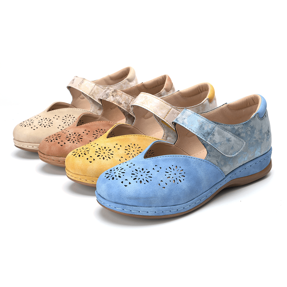 Women Casual Color Splicing Hollow Hook Loop Flats