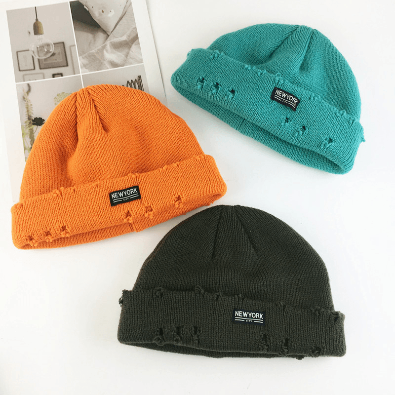 Fashion Patch Hole Knit Hat Ear Protection Toe Cap Cold Hat