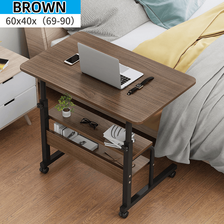 Computer Laptop Desk Adjustable Height Moveable Bed Side Writing Study Table Bookshelf with Storage Racks Home Office Furniture - MRSLM