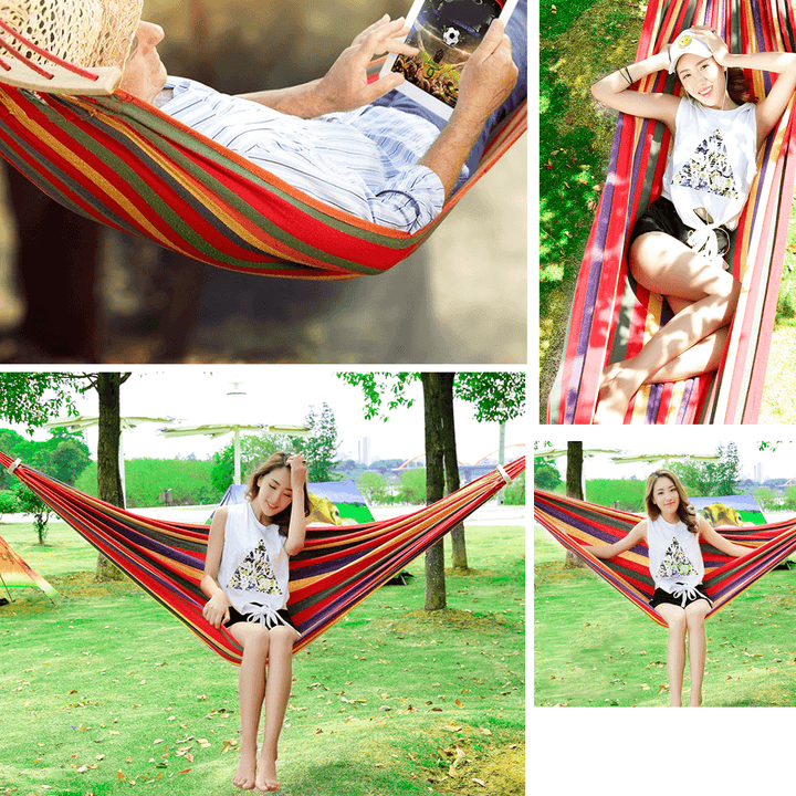 Portable Canvas Hammock Travel Outdoor Wooden Swing Chair Camping Hanging Bed