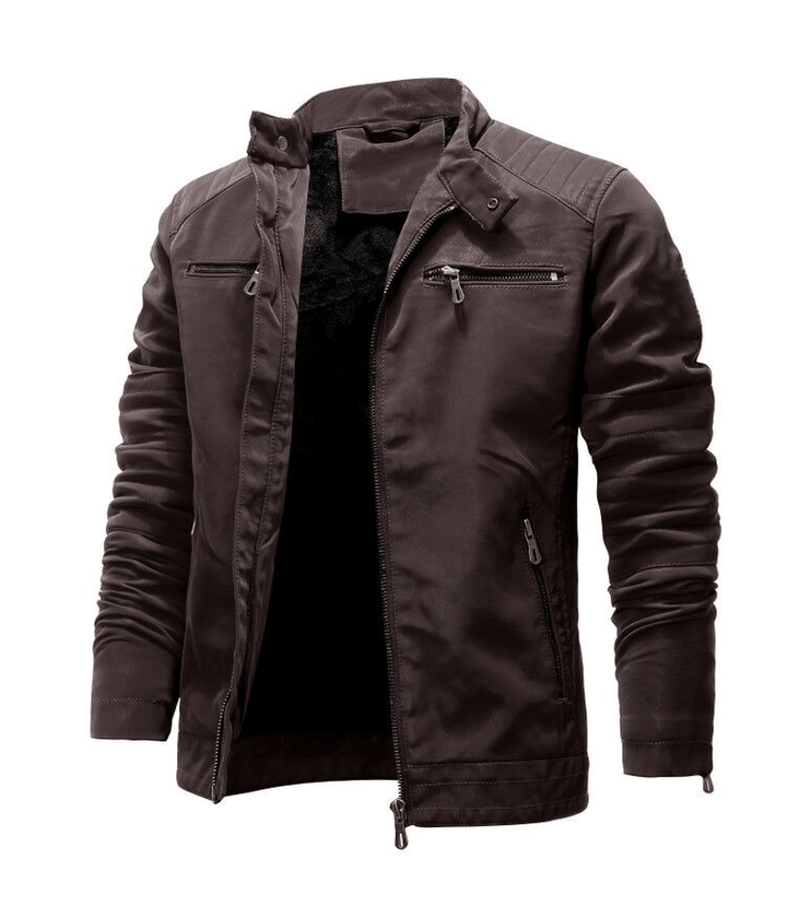 Men'S Autumn and Winter Fleece Leather Jacket