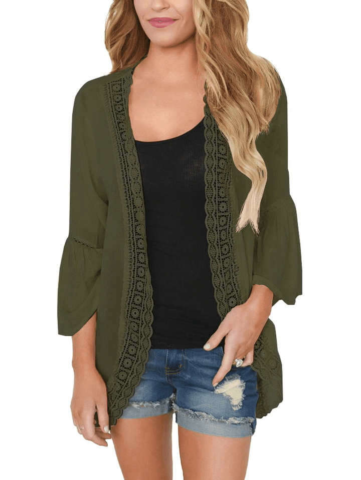 Stylish Women's Lace Trim Lightweight Cardigans in Solid Colors