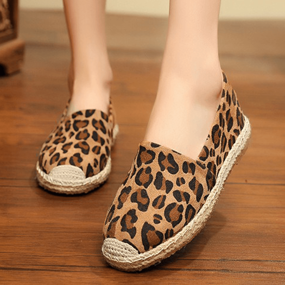 Women Leopard Printing Comfy Lightweight Casual Slip on Espadrille Flats