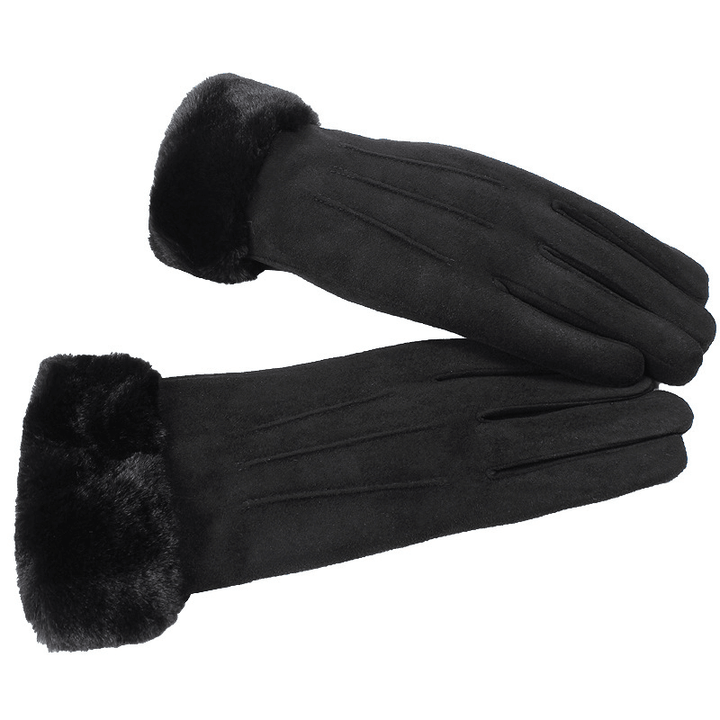 Women Warm Thick plus Velvet Lined Suede Windproof Gloves - MRSLM