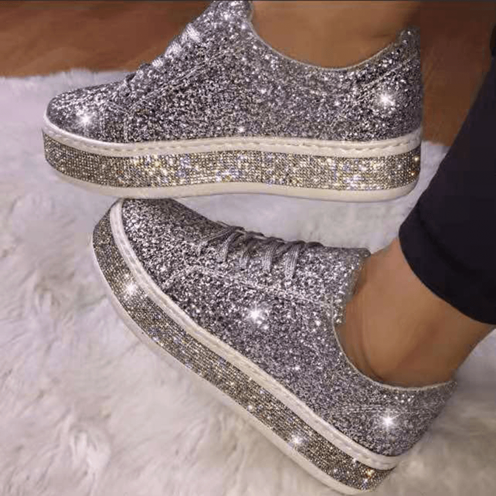 Women Glitter Sequined Fashion Lace up Party Casual Platform Shoes Flats