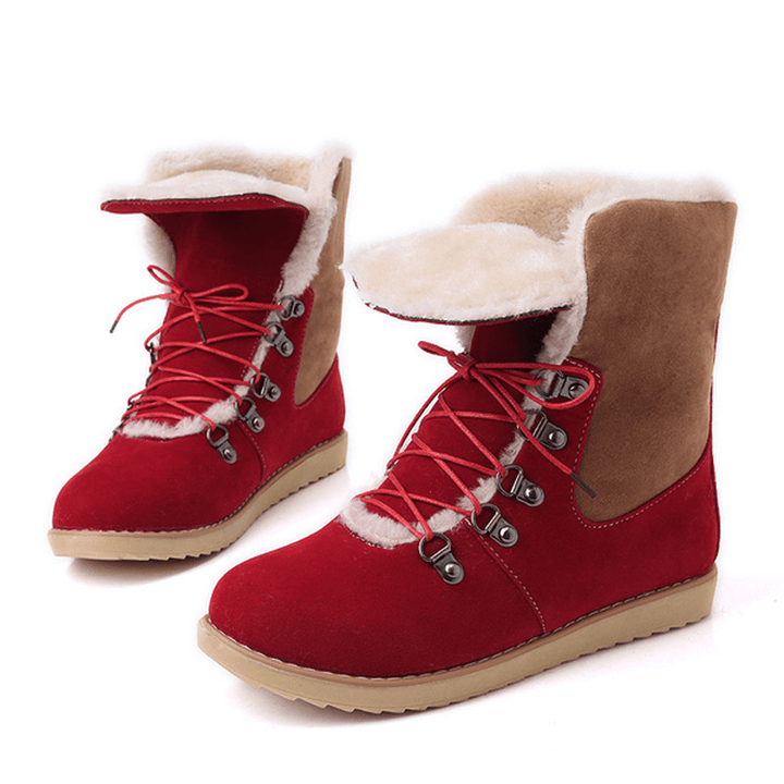 US Size 5-12 Winter Women Flat Boots Keep Warm Casual Lace up Snow Boots