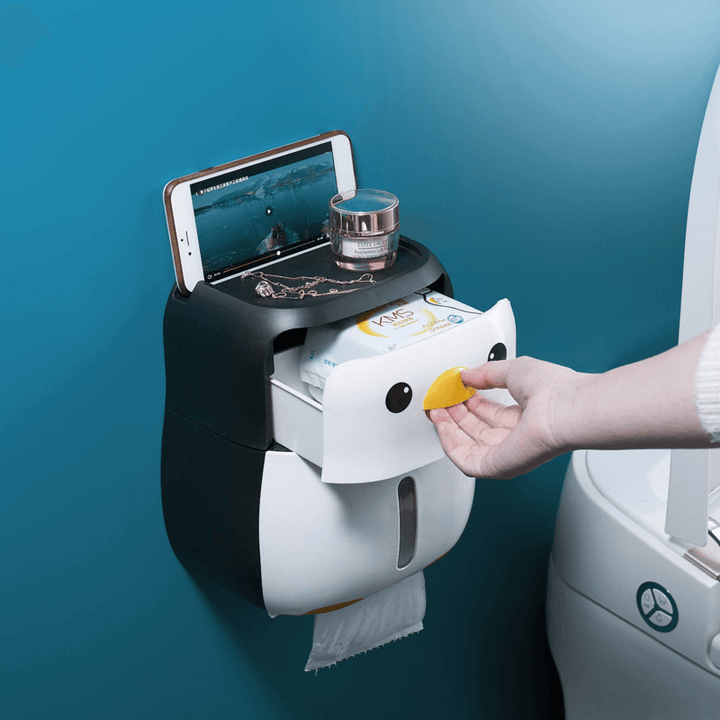 Portable Toilet Paper Holder Penguin Tissue Box Wall Mounted Roll Paper Bathroom Waterproof Storage Shelf