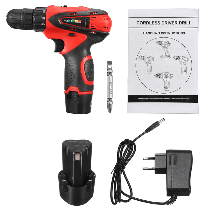 DC 12V Power Drills Two Speed Electric Screwdriver 2 Batteries 1 Charger Screw Driver Tools Kit