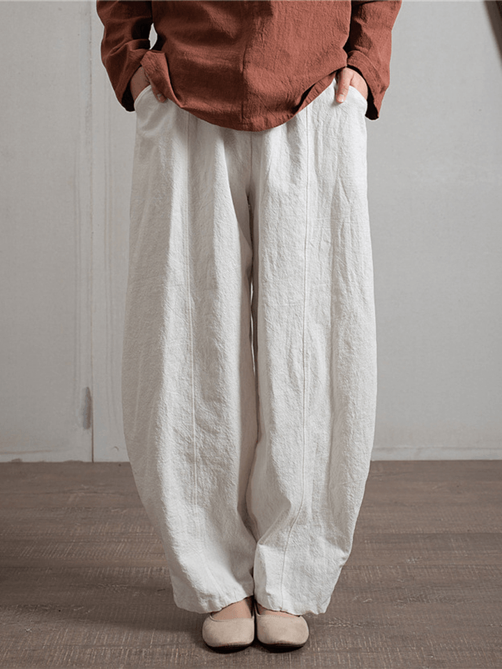 Women Solid Color Elastic Waist Side Pocket Harem Pants for Women