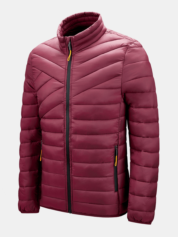 Mens Solid Quilted Zip up Basic Padded Coats with Welt Pocket