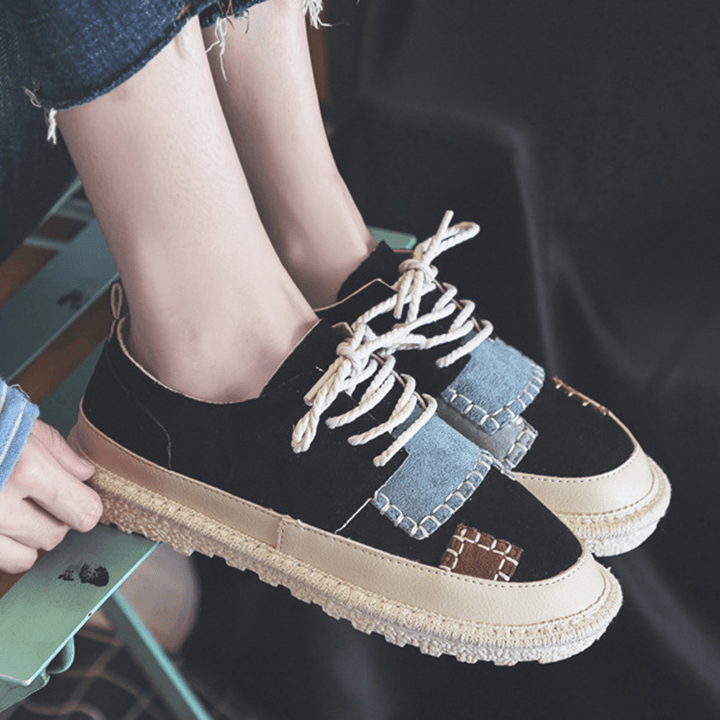 Women Splicing Slip Resistant Soft Casual Lace up Comfy Flats