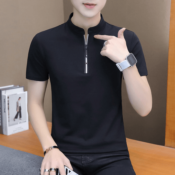 Men Short-Sleeved Slim Lapel Casual T-Shirts