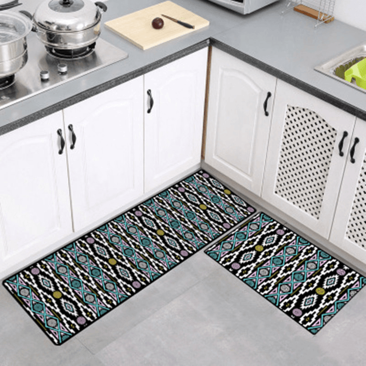 2PCS Carvapet Non-Slip Kitchen Mat Rubber Backing Doormat Runner Rug Set