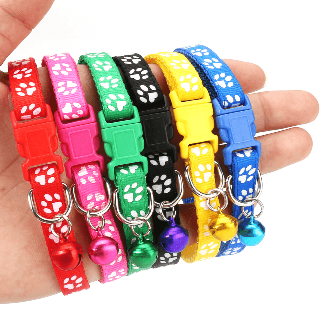 12Pcs/Lot Mulit-Color Dog Collars Pet Cat Nylon Collar Bell Necklace Buckle