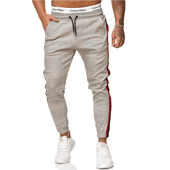 Men'S Casual Slim Printed Plaid Retro Pencil Pantssmall Pants